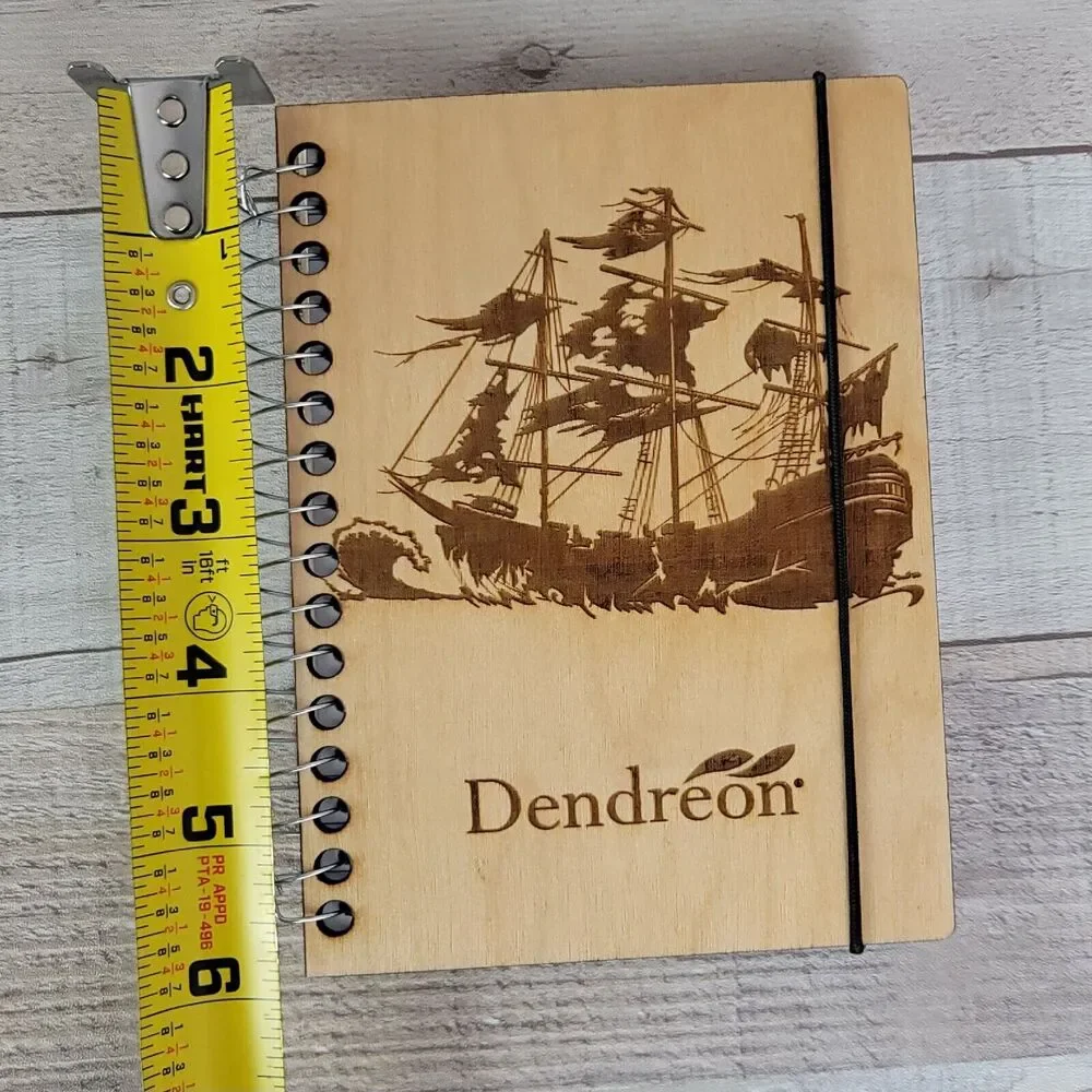 Wood Journal Notebook Clipper Ship Laser Cut Dendreon Pharmaceutical Rep Promo